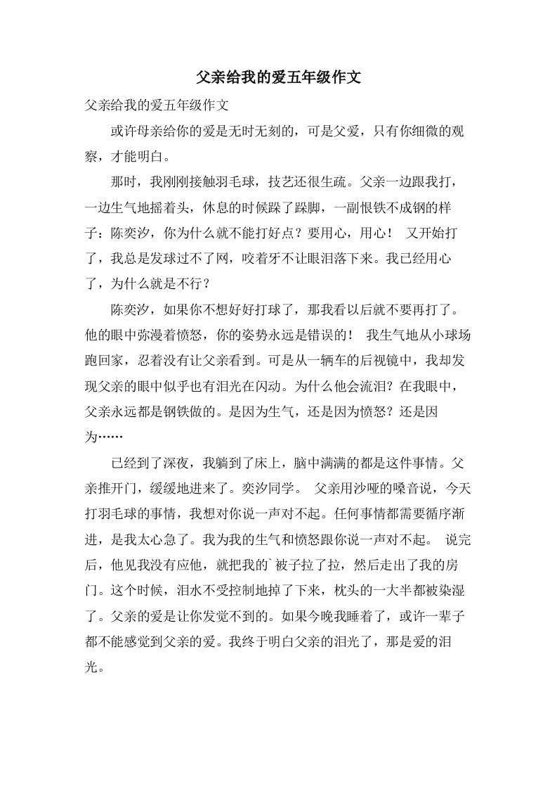 父亲给我的爱五年级作文