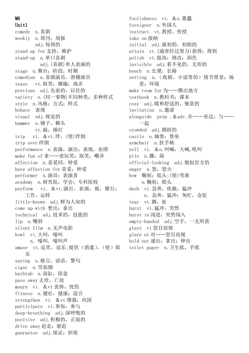 牛津高中英语模块六单词表