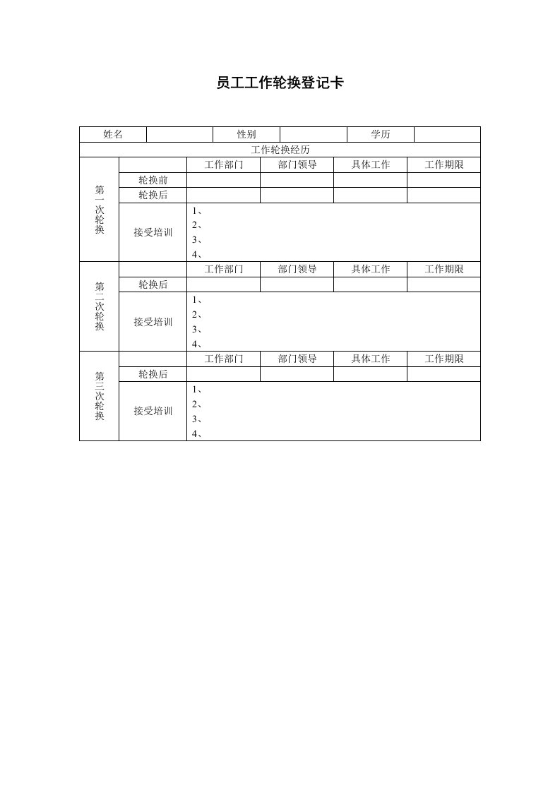 员工工作轮换登记卡