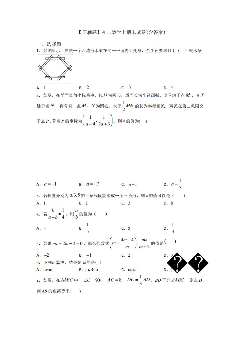 [压轴题]初二数学上期末试卷