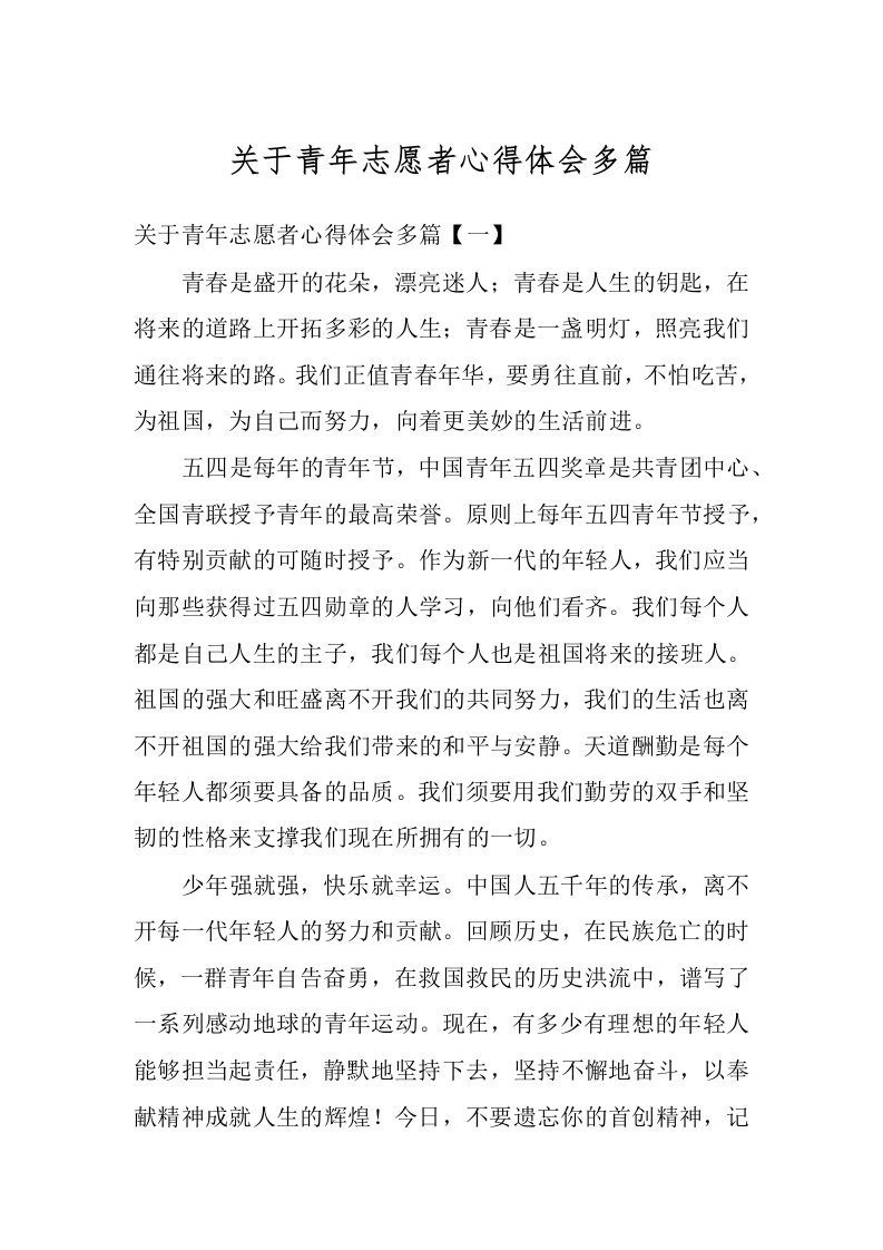 关于青年志愿者心得体会多篇