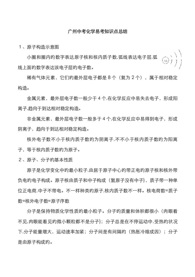 2023年广州中考化学易考知识点总结