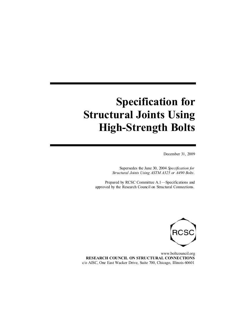 2009RCSCSpecification高强螺栓