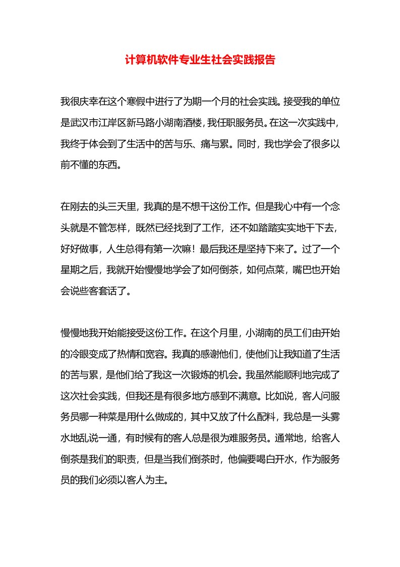 计算机软件专业生社会实践报告