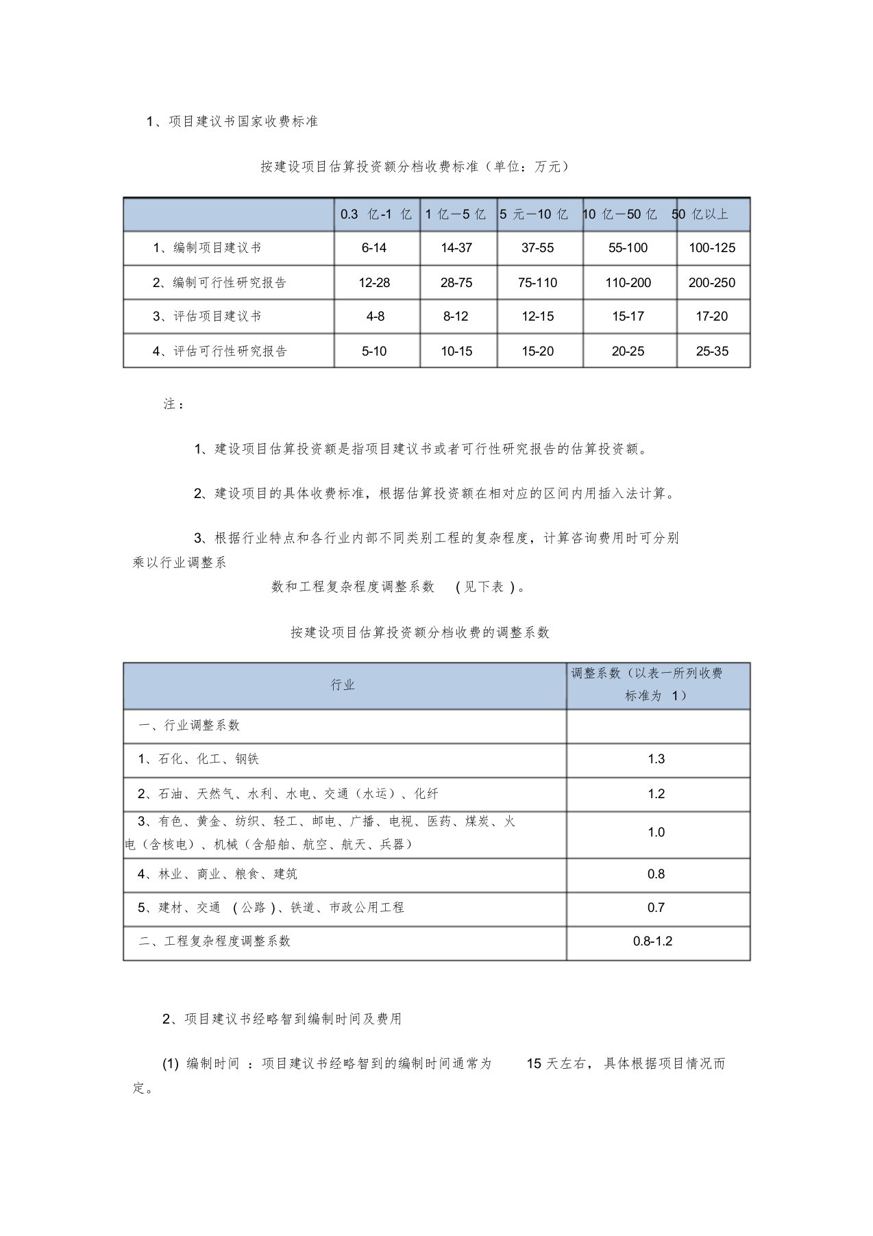 项目建议书国家收费标准