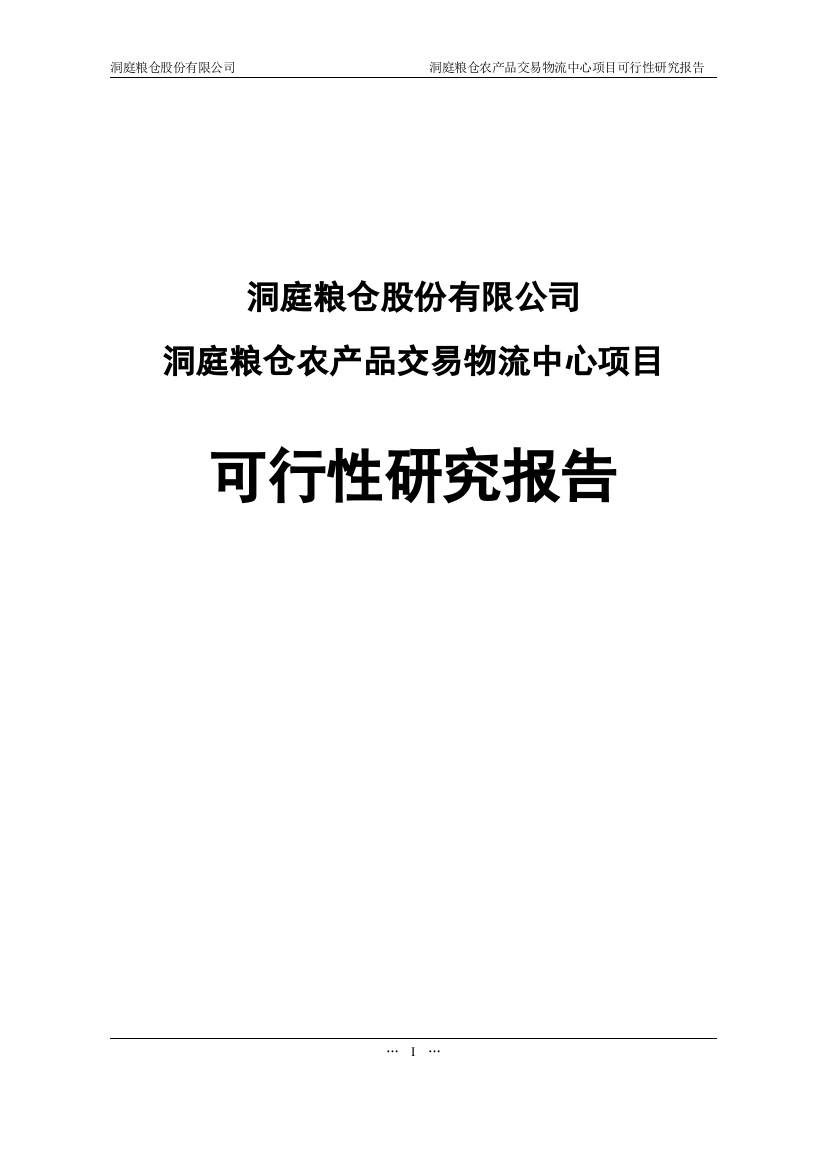 洞庭粮仓农产品交易物流中心项目可行性研究报告