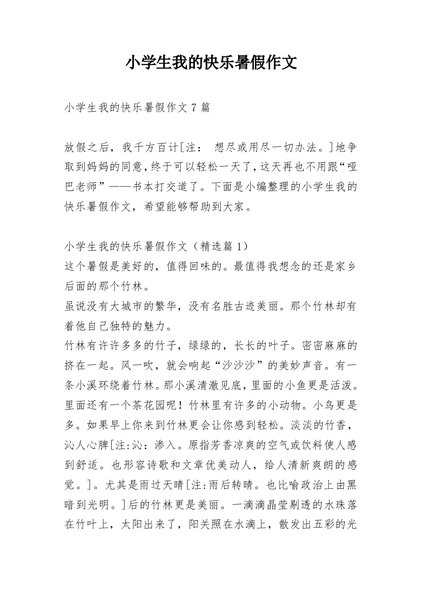 小学生我的快乐暑假作文