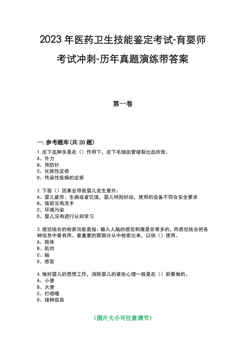 2023年医药卫生技能鉴定考试-育婴师考试冲刺-历年真题演练带答案