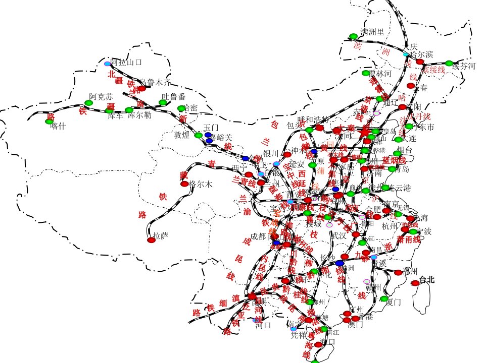 中国铁路营业线路图动态示意图