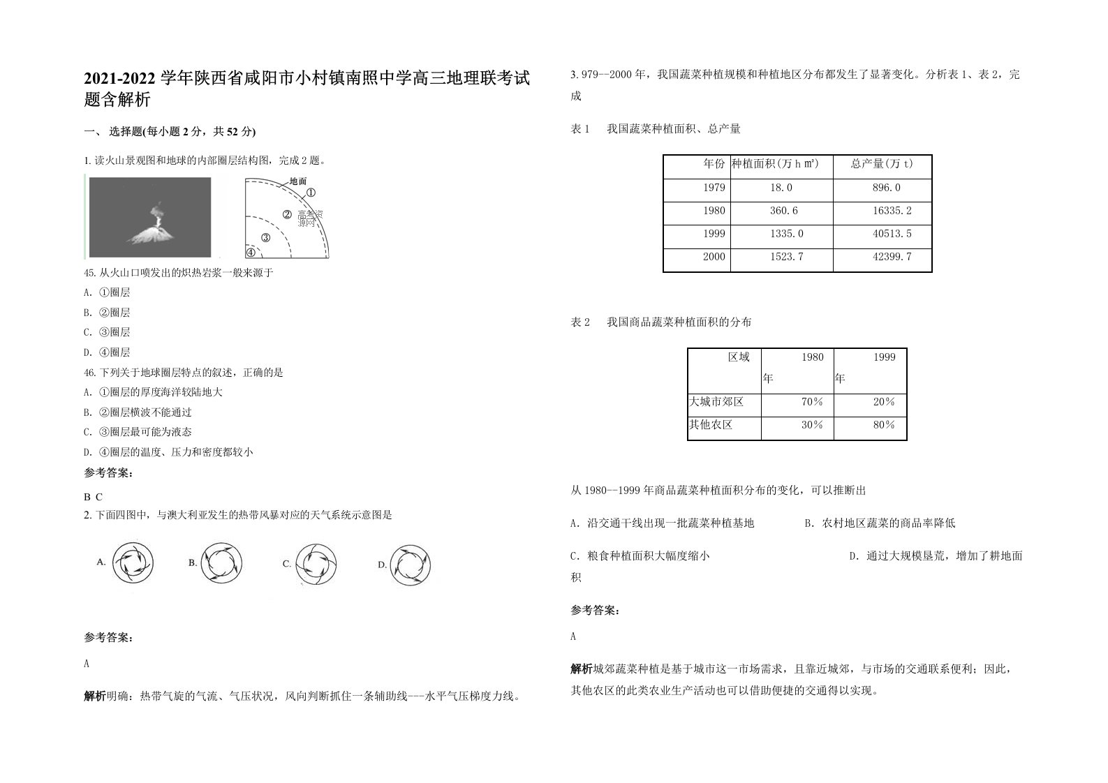 2021-2022学年陕西省咸阳市小村镇南照中学高三地理联考试题含解析