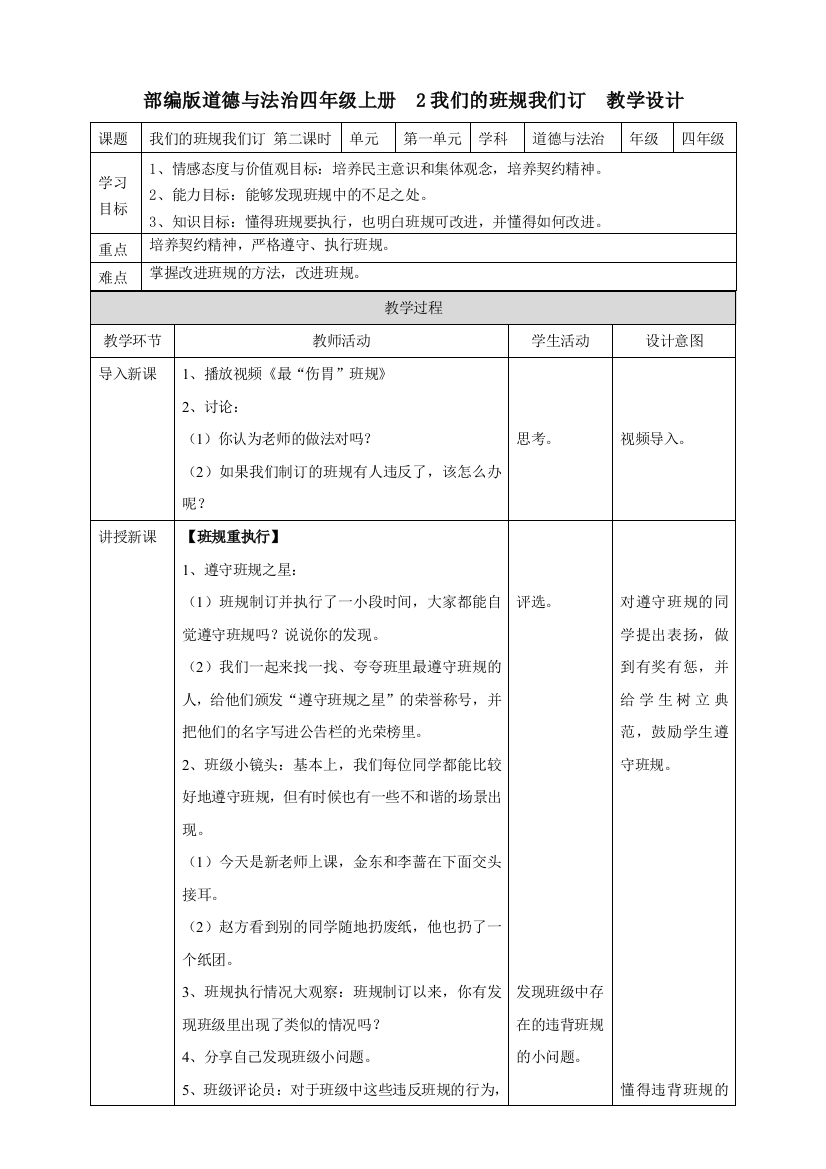 道德与法治四上2我们的班规我们订-第二课时-教案公开课教案教学设计课件