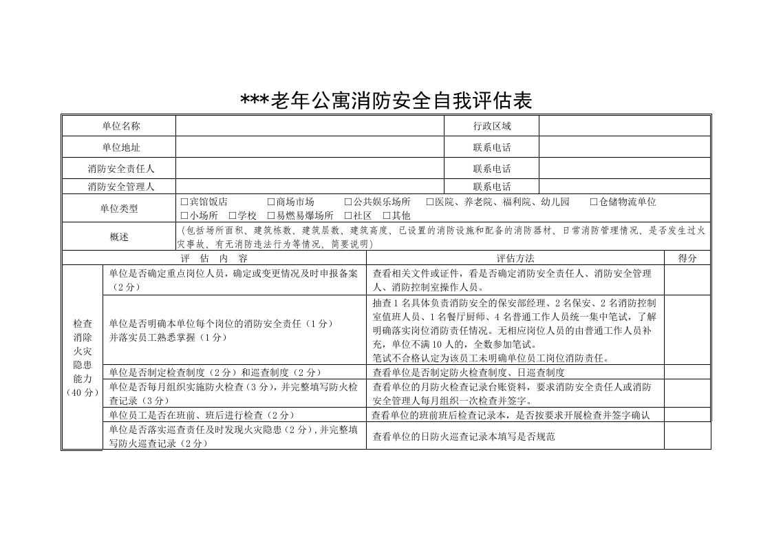 消防安全自我评估表