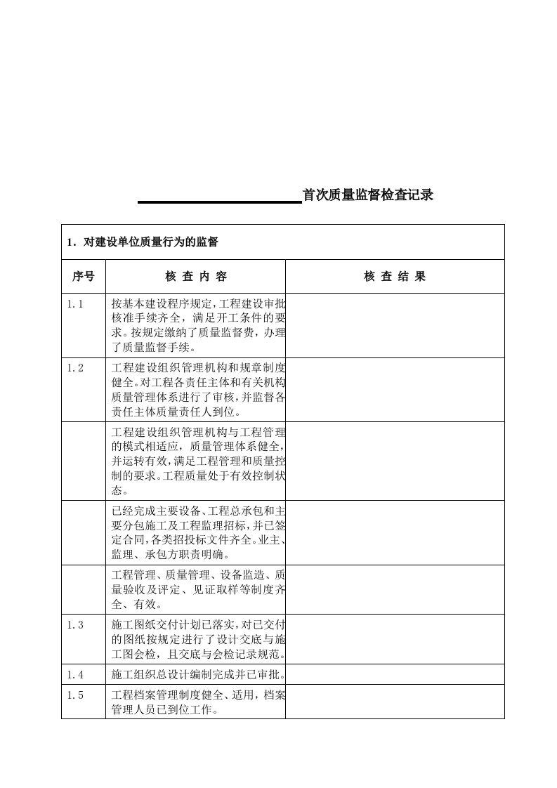 施工工程质量监督检查记录