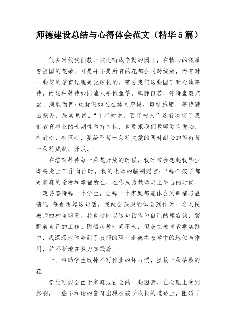 师德建设总结与心得体会范文（精华5篇）