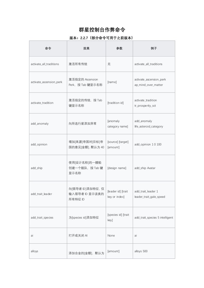 群星2.2.7控制台作弊命令