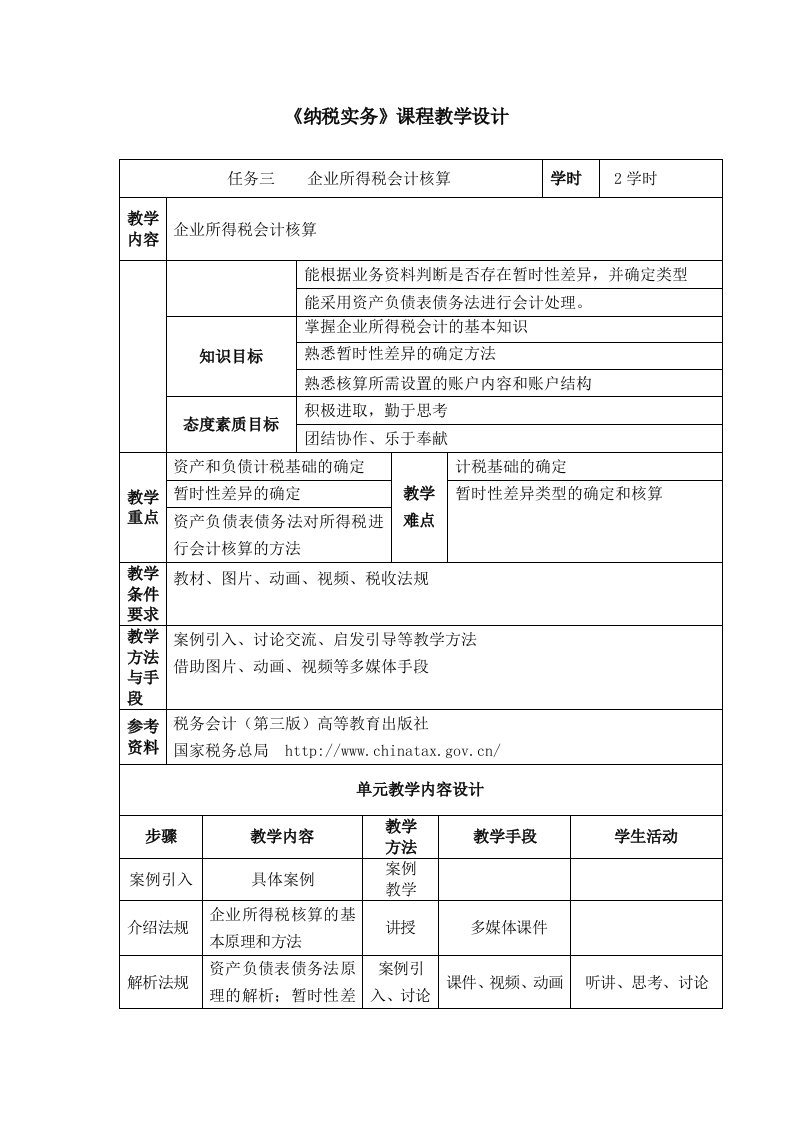 4-3企业所得税会计核算教学设计