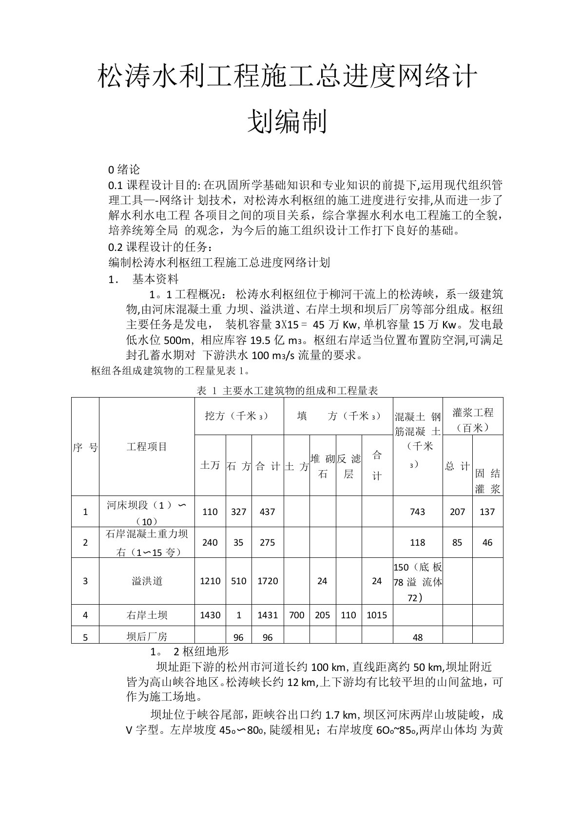 水利水电工程施工课程设计(DOC)