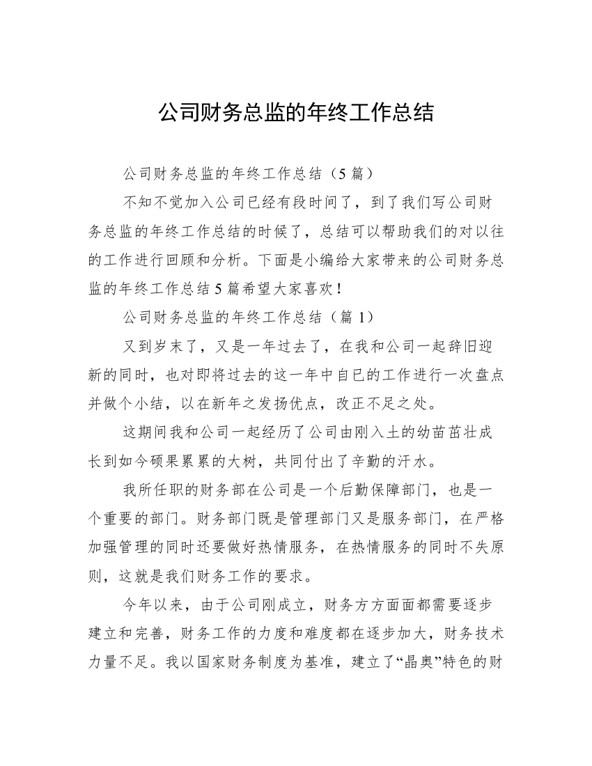 公司财务总监的年终工作总结