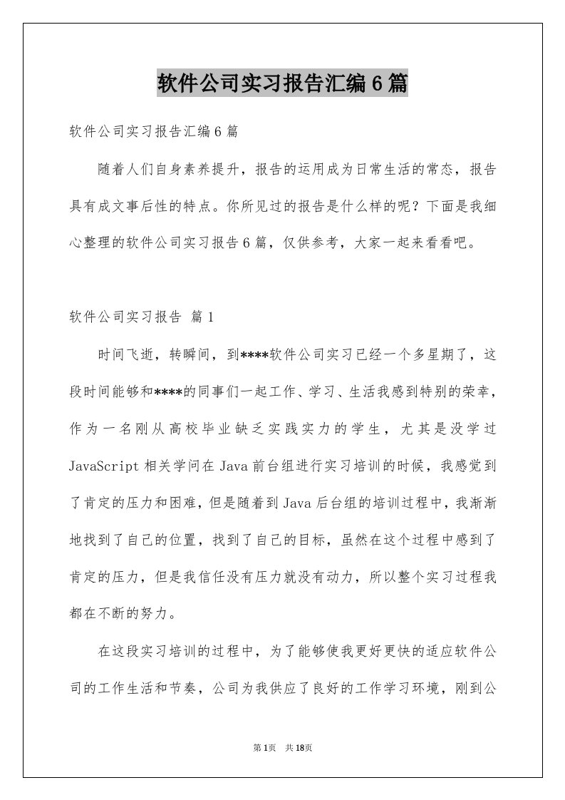 软件公司实习报告汇编6篇