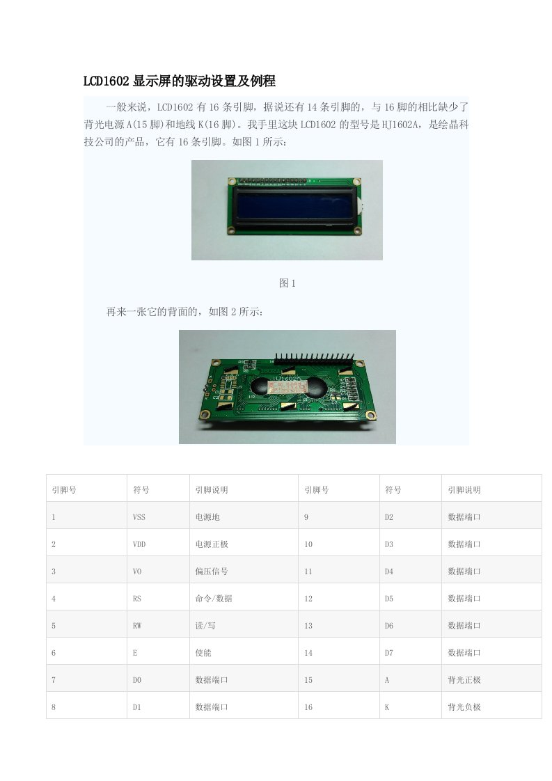 LCD1602显示屏的驱动设置及例程