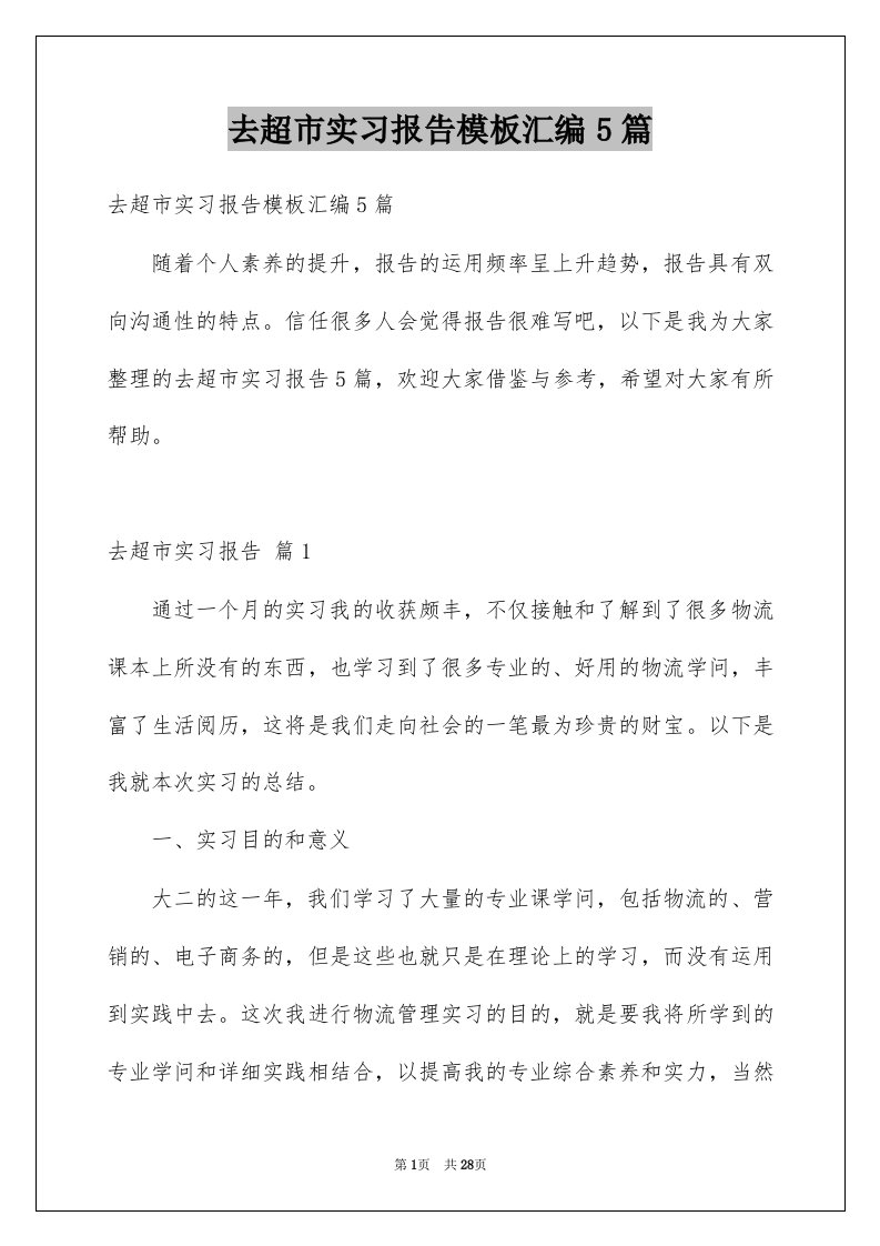 去超市实习报告模板汇编5篇