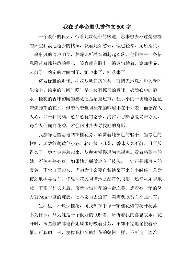 我在乎半命题作文800字