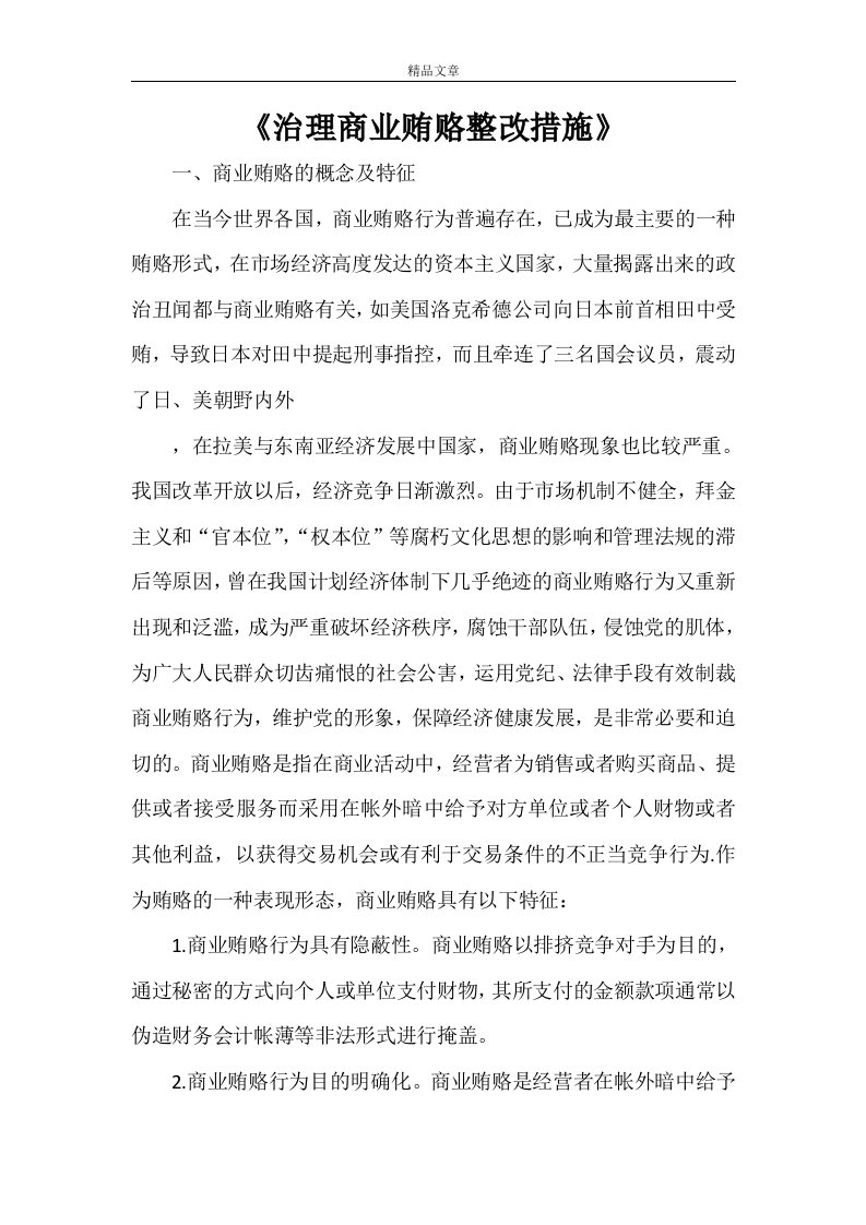 《治理商业贿赂整改措施》