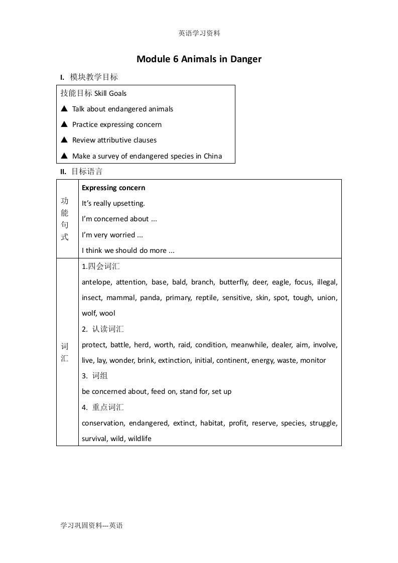 外研版高中英语必修五教案：Module-6-Animals-in-Danger