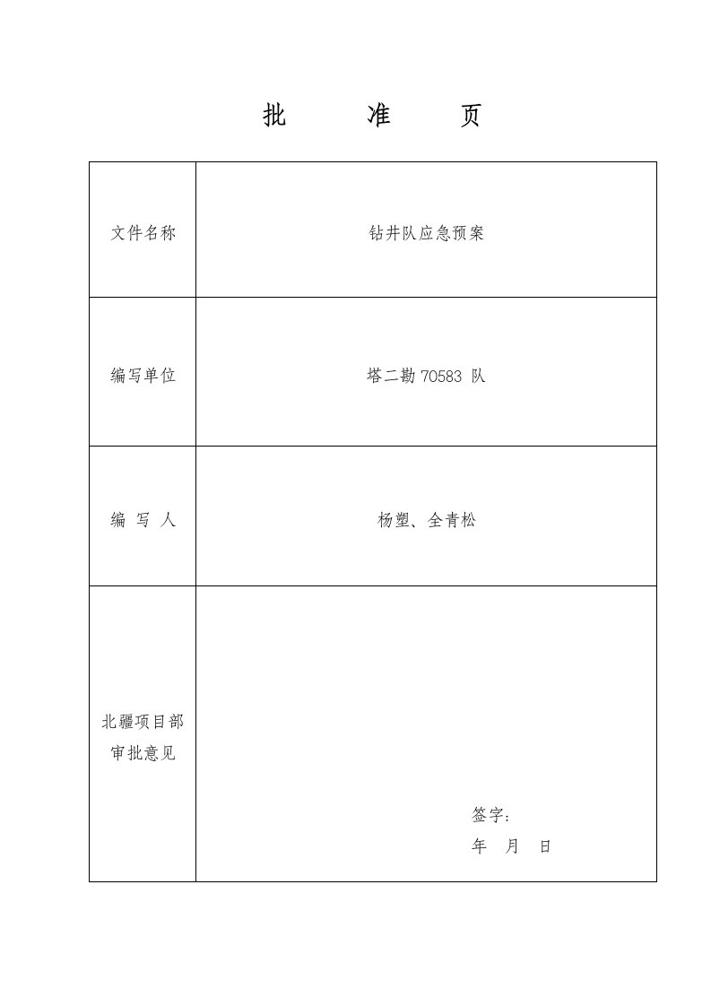 钻井队应急预案