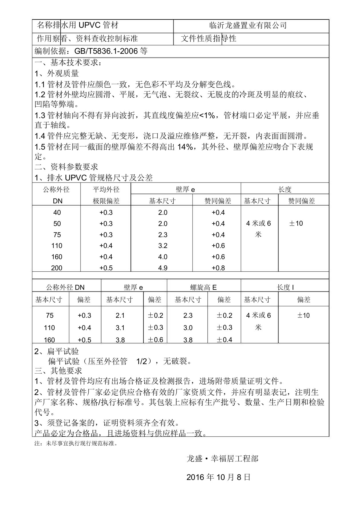 PVC排水管检查标准