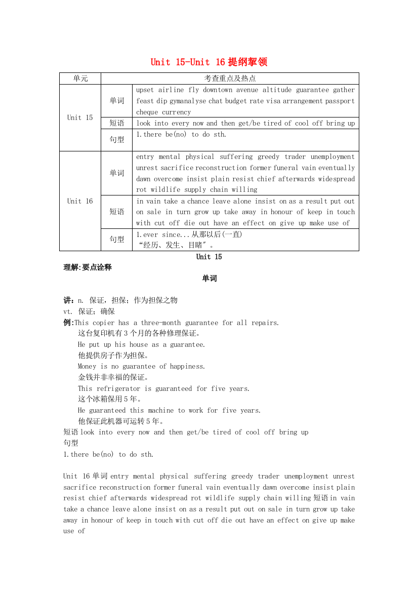 （整理版高中英语）Unit15Unit16提纲挈领