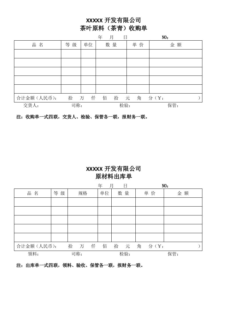 茶叶生产加工常用表格