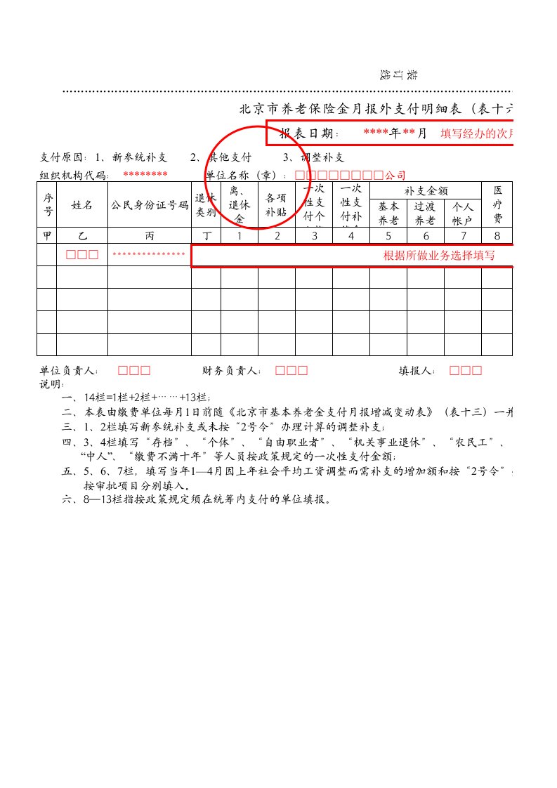 养老——北京市养老保险金月报外支付明细表(表十六附表)