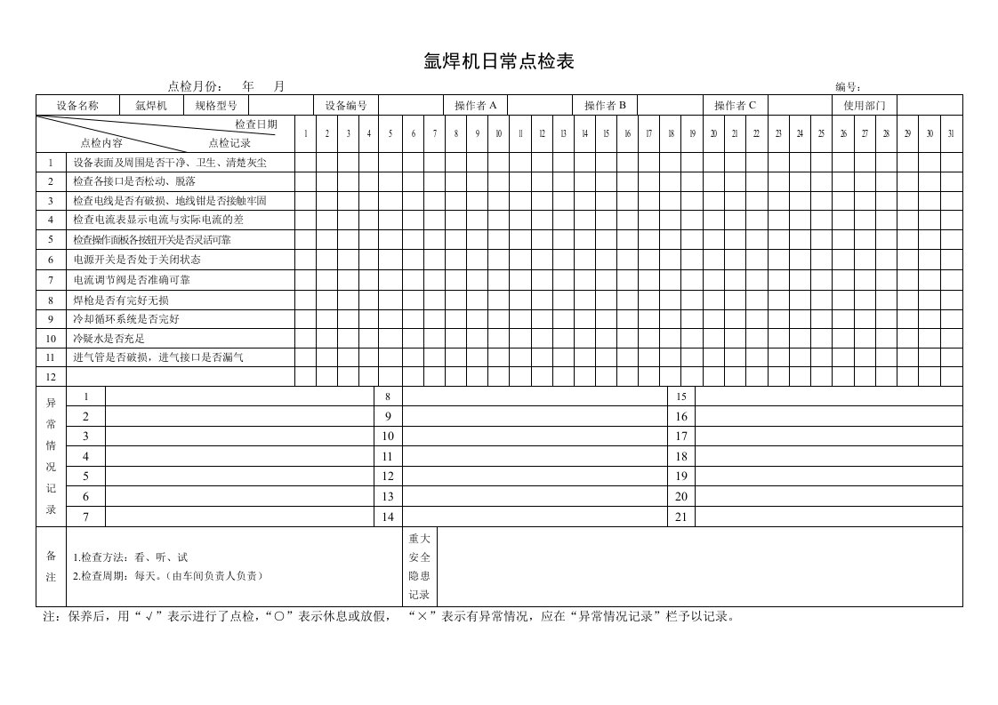 企业管理-55氩焊机日常点检表