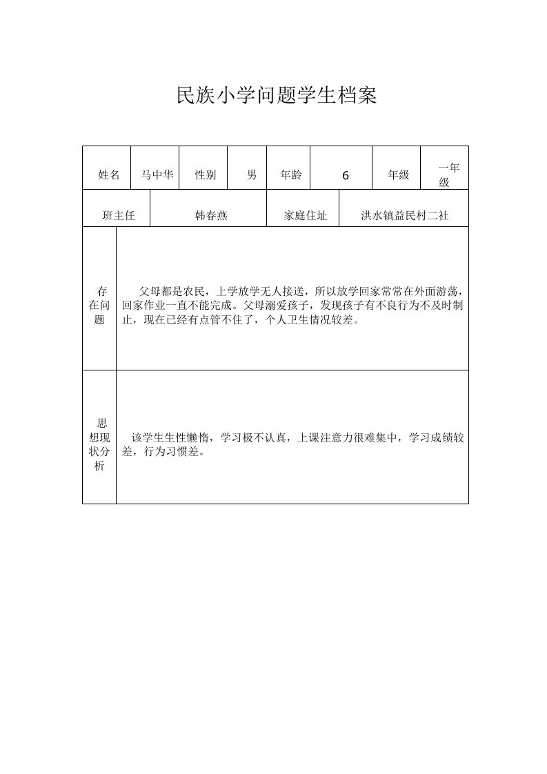 问题学生档案