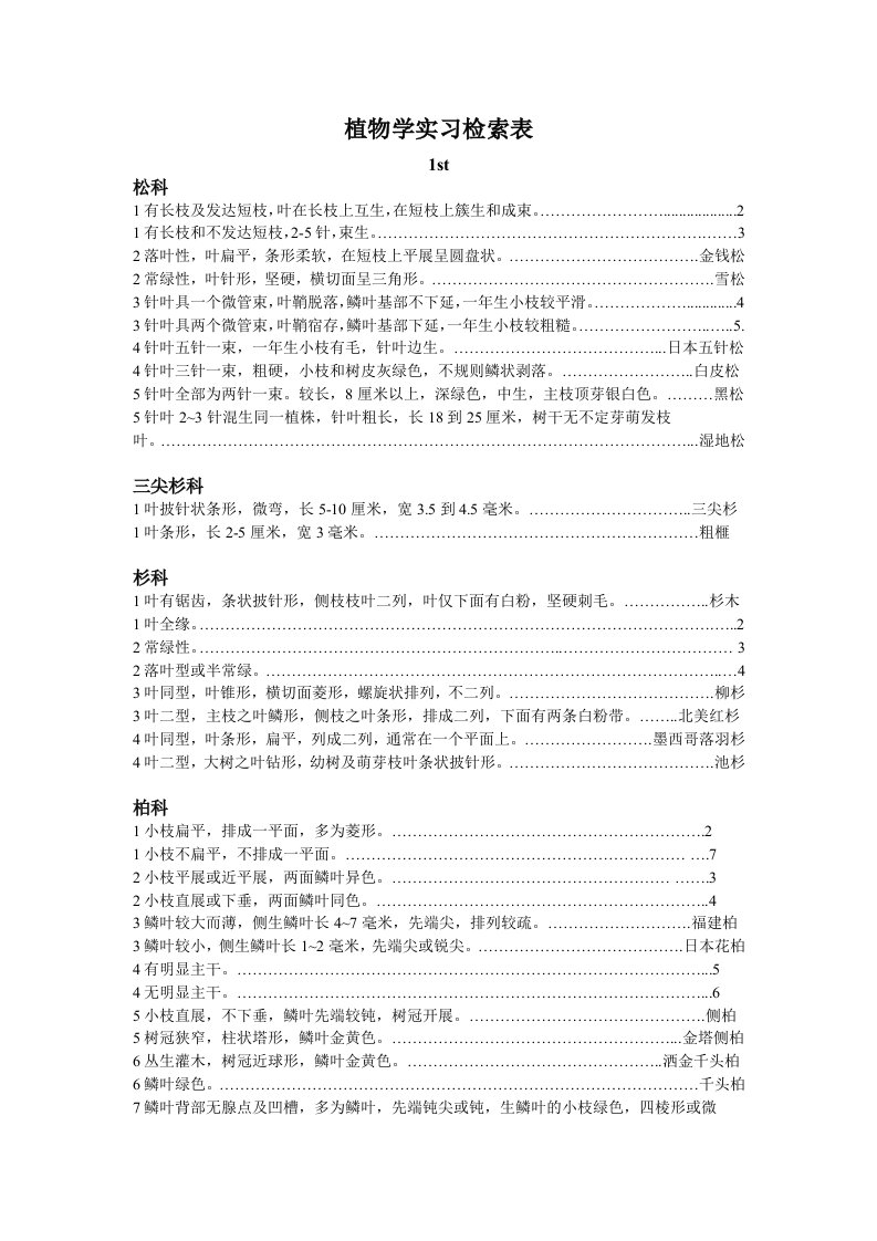 植物学实习检索表