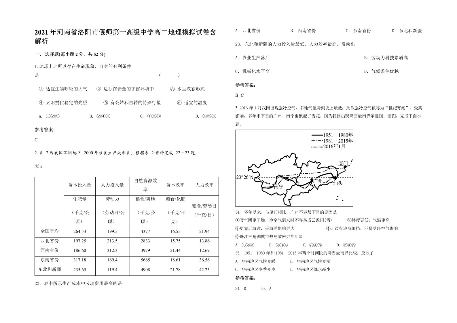 2021年河南省洛阳市偃师第一高级中学高二地理模拟试卷含解析