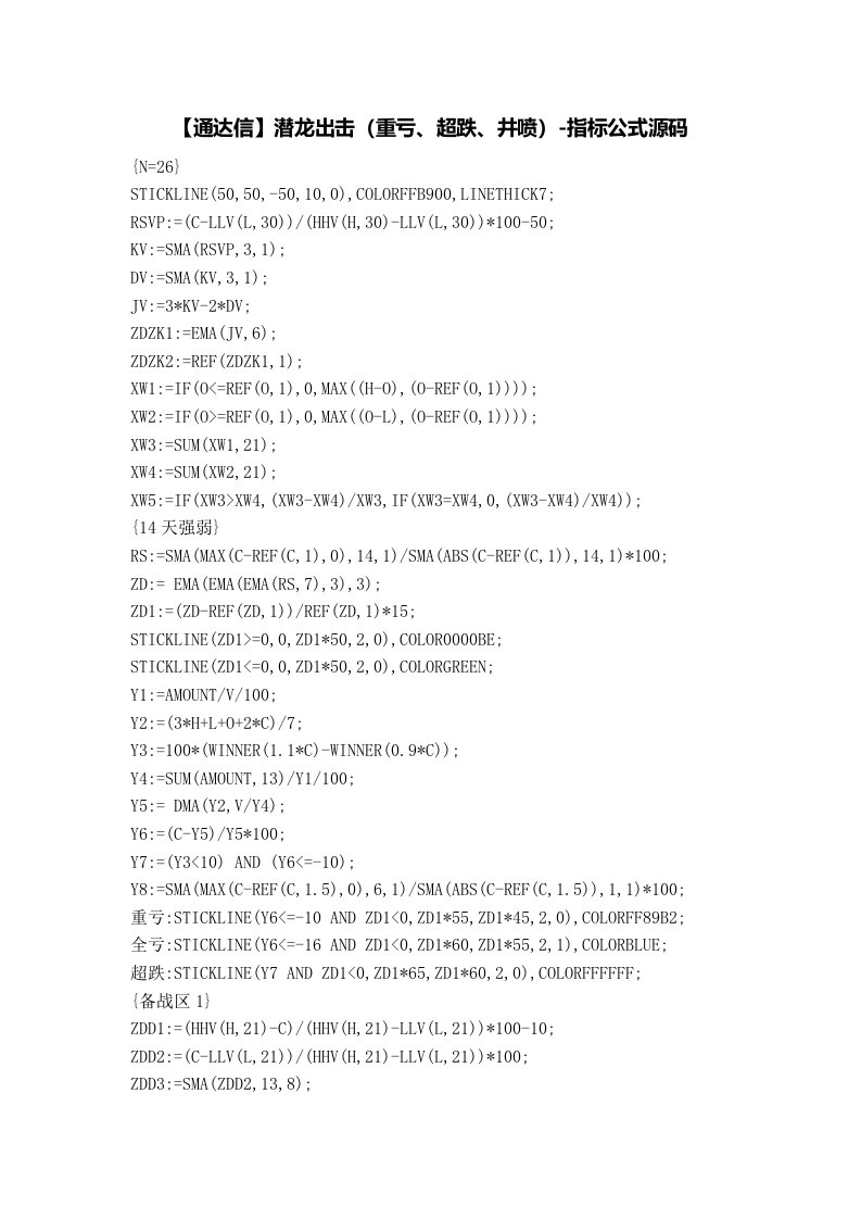 【股票指标公式下载】-【通达信】潜龙出击(重亏、超跌、井喷)
