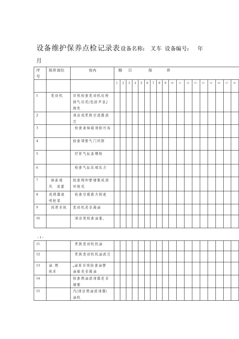 叉车日常维护保养记录表全面