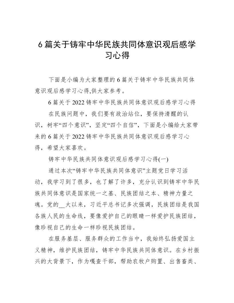 6篇关于铸牢中华民族共同体意识观后感学习心得