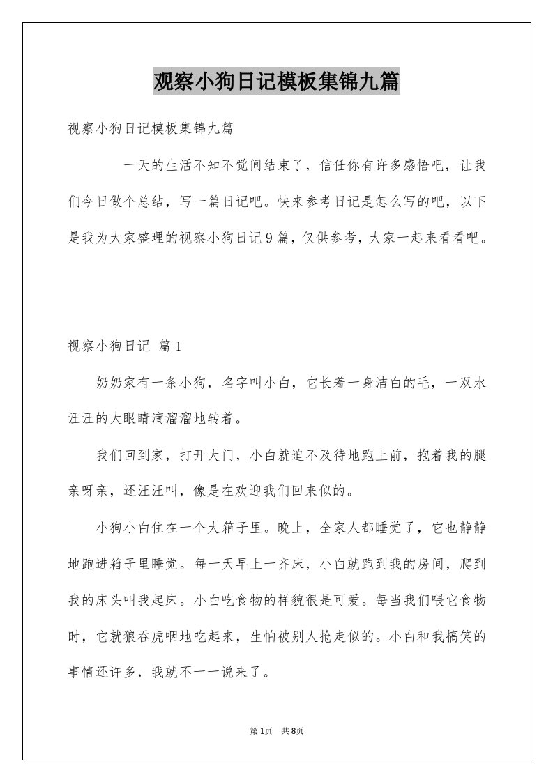 观察小狗日记模板集锦九篇