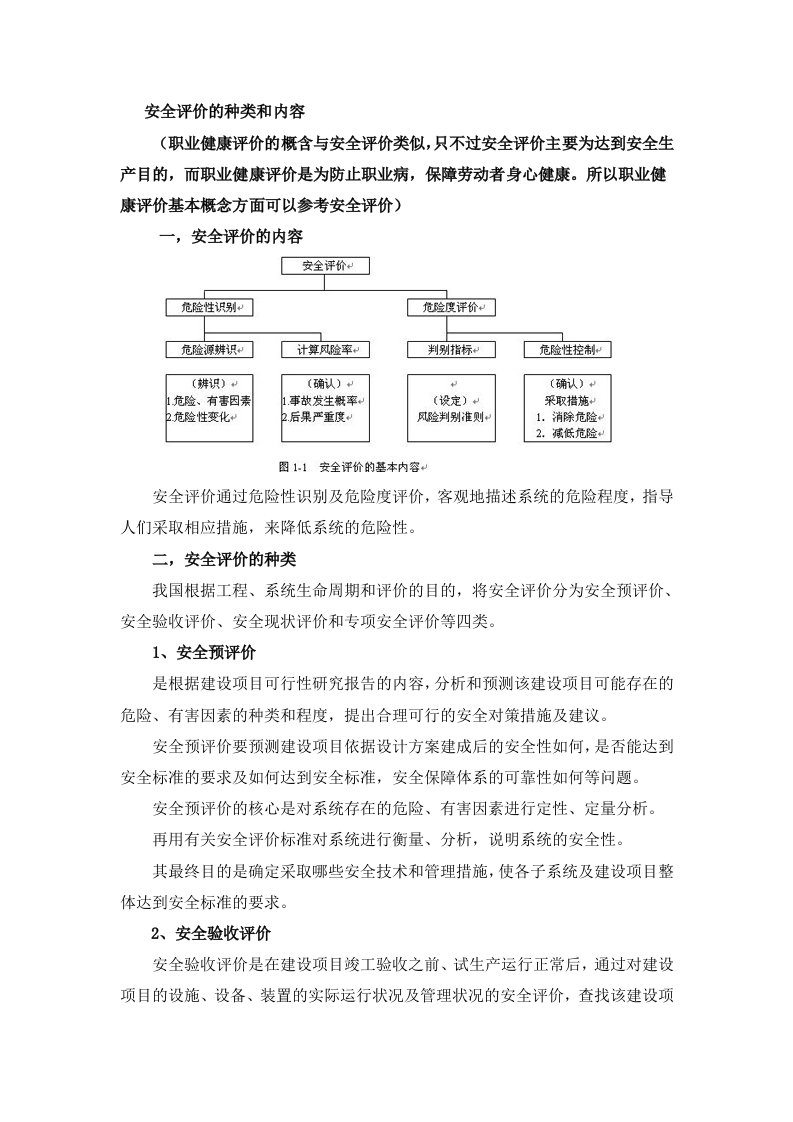 安全评价的种类和内容