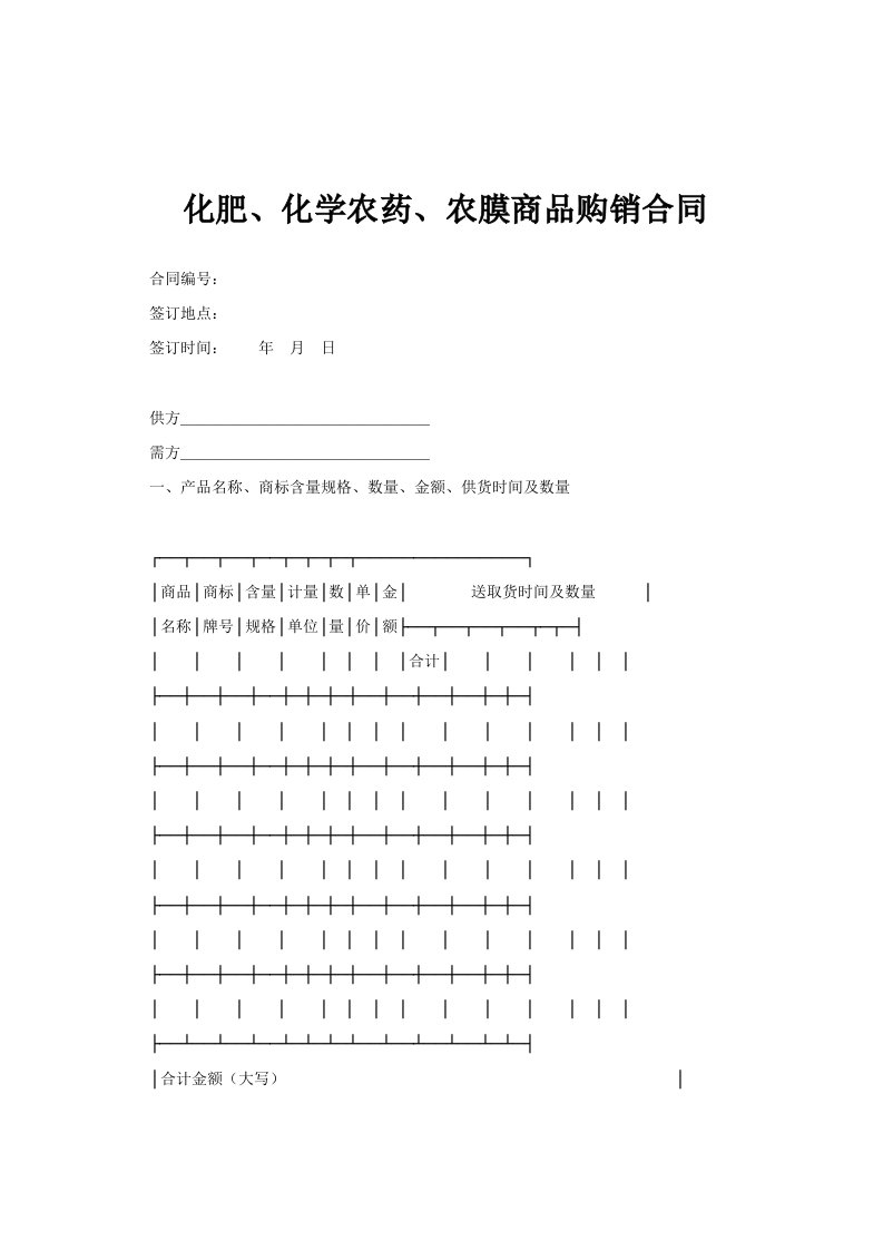 化肥、化学农药、农膜商品购销合同范文