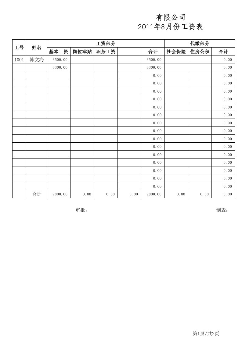 最新工资表模板-自动计算个税