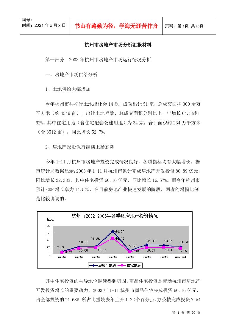 杭州市房地产市场分析汇报