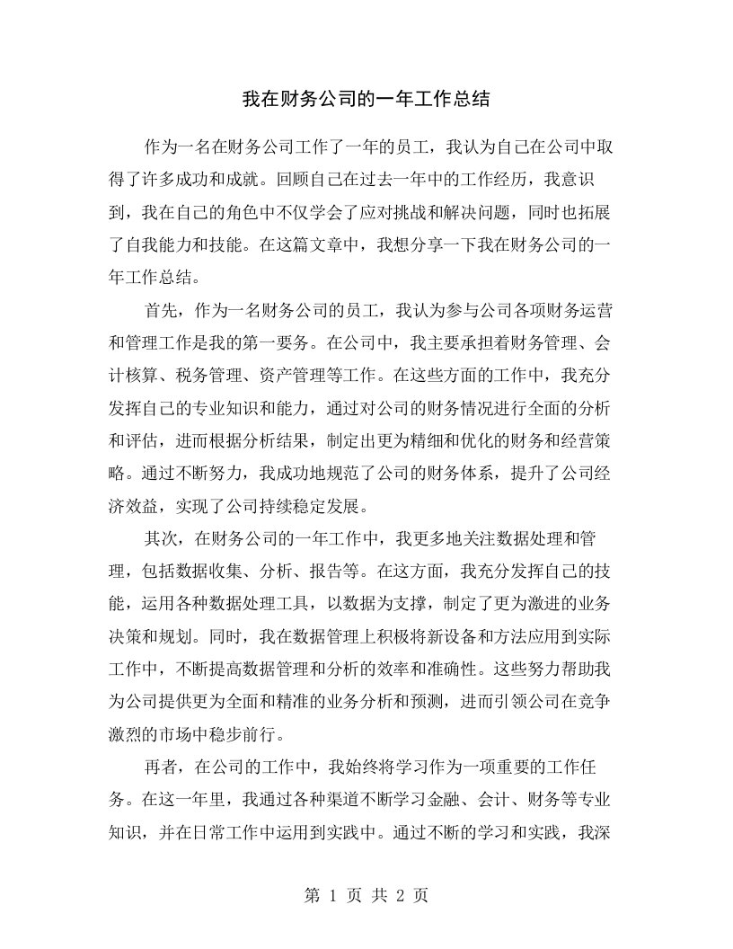 我在财务公司的一年工作总结