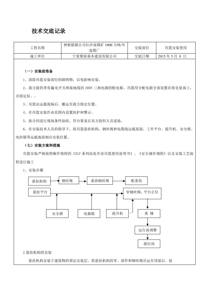 吊篮安装技术交底