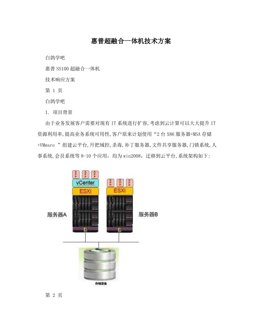 惠普超融合一体机技术方案