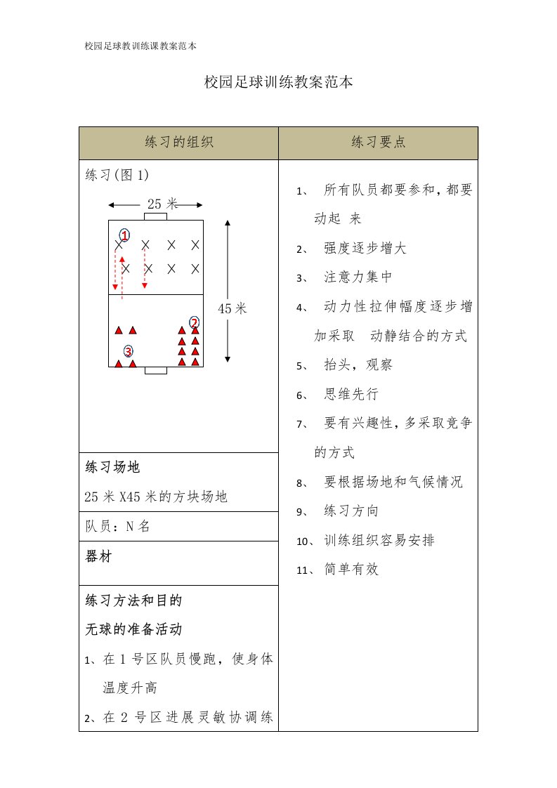 校园足球训练教案范本