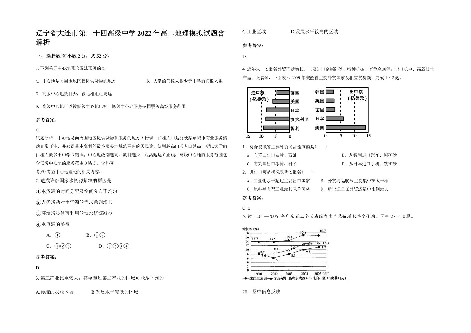 辽宁省大连市第二十四高级中学2022年高二地理模拟试题含解析